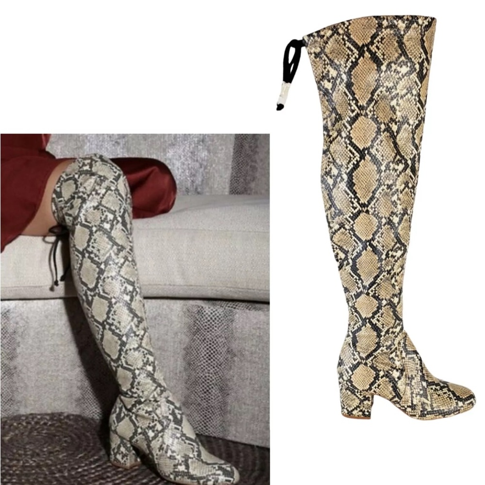 Gianni bini trillia snake print over the knee block heel boots